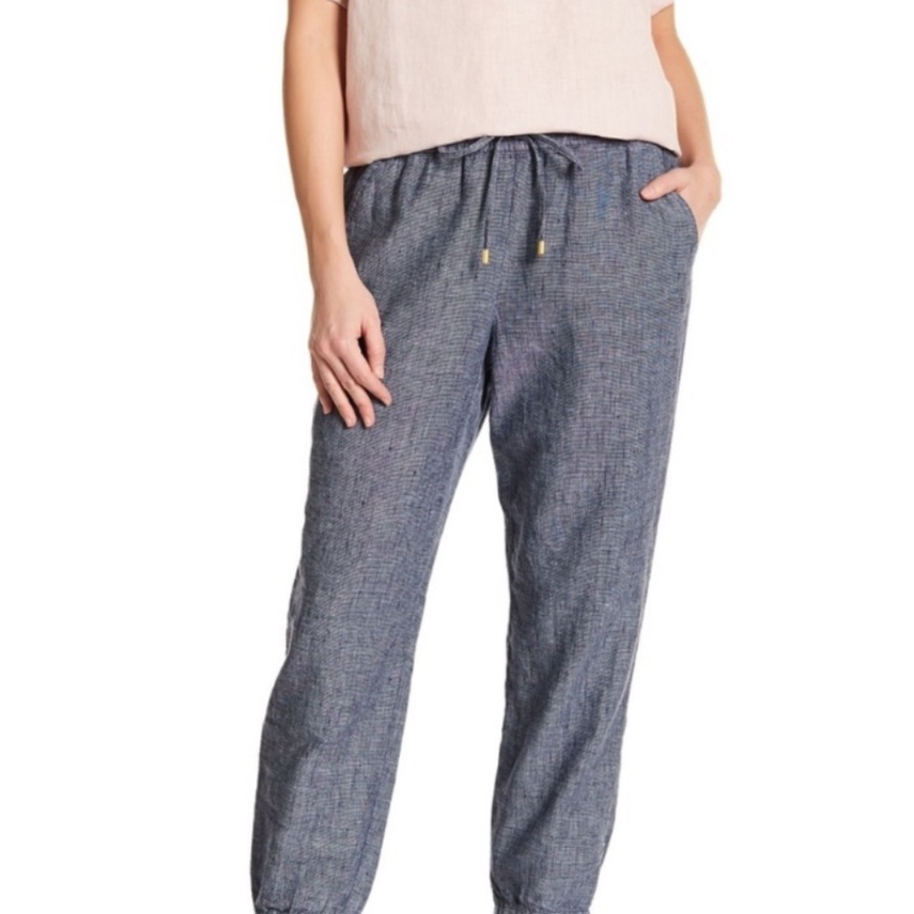 Ellen Tracy Navy Linen Blend Coastal Pants